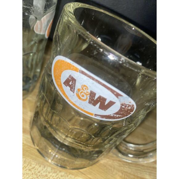 Vintage Set 6 A&W Root Beer Heavy Dimpled Glass Mug 6" & 4.5” & 3” AW 1970s - Picture 7 of 11